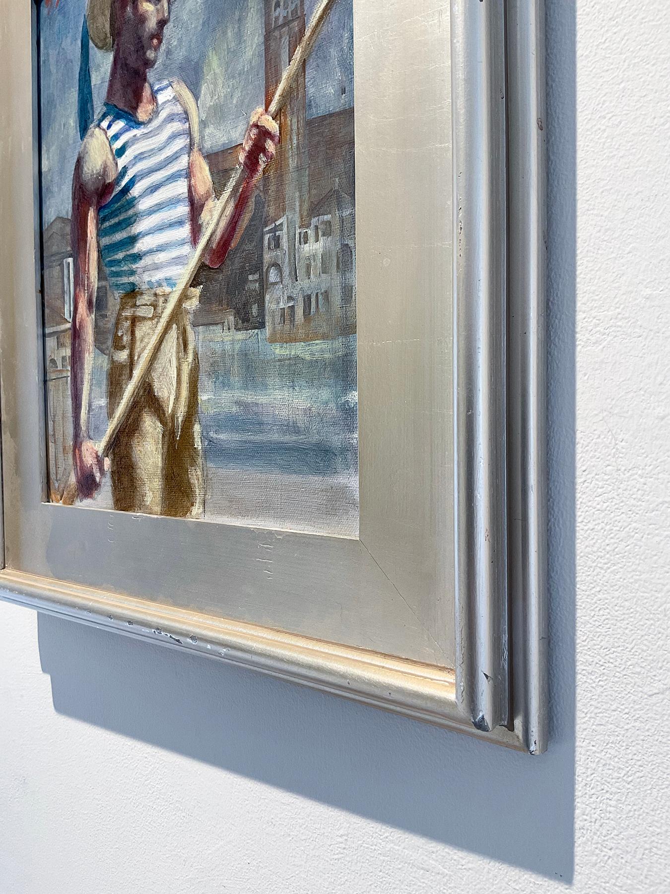 Gondolier (peinture figurative d'un homme à Venise par Mark Beard, Bruce Sargeant) en vente 6
