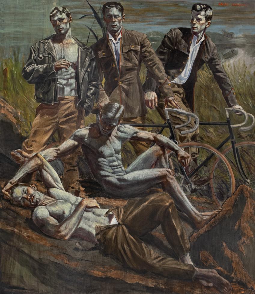 Gruppe von Männern in einem Feld – Painting von Mark Beard