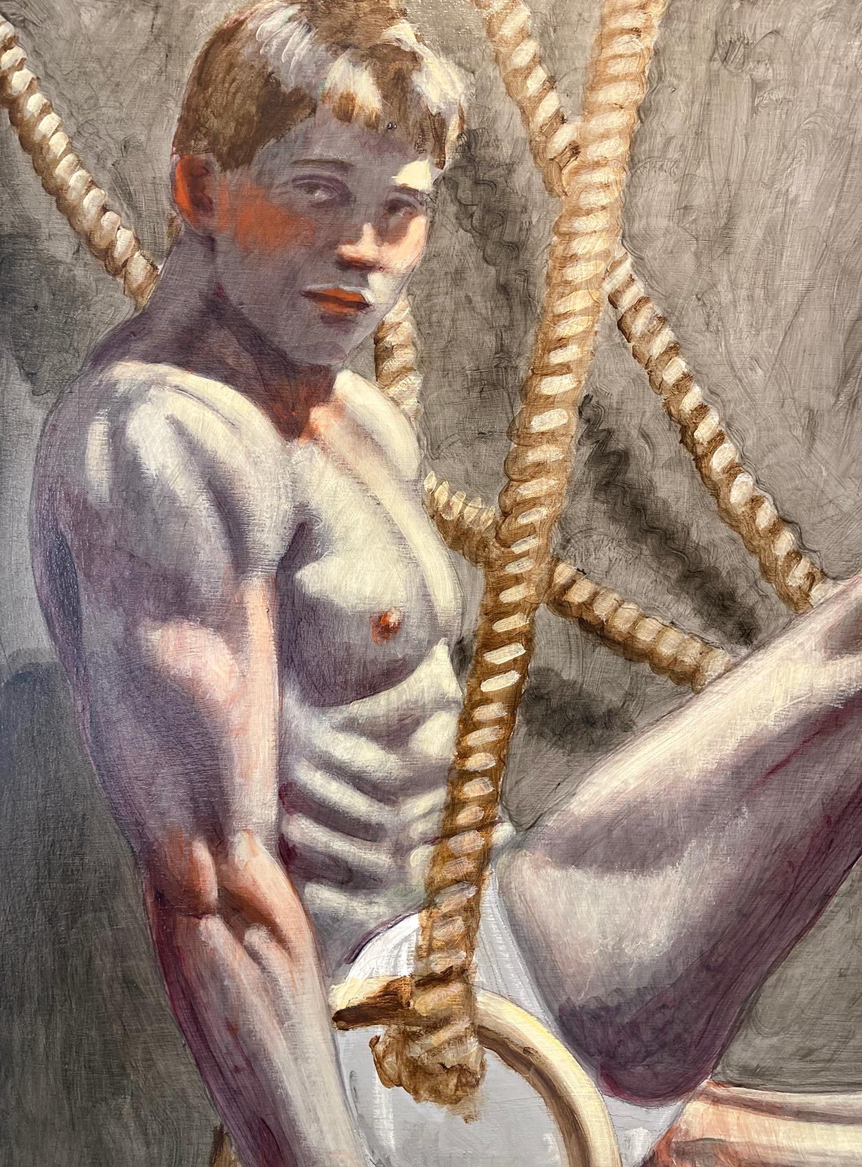 Gymnasts with Rings (Figurative Painting of Two Male Athletes by Mark Beard) 1
