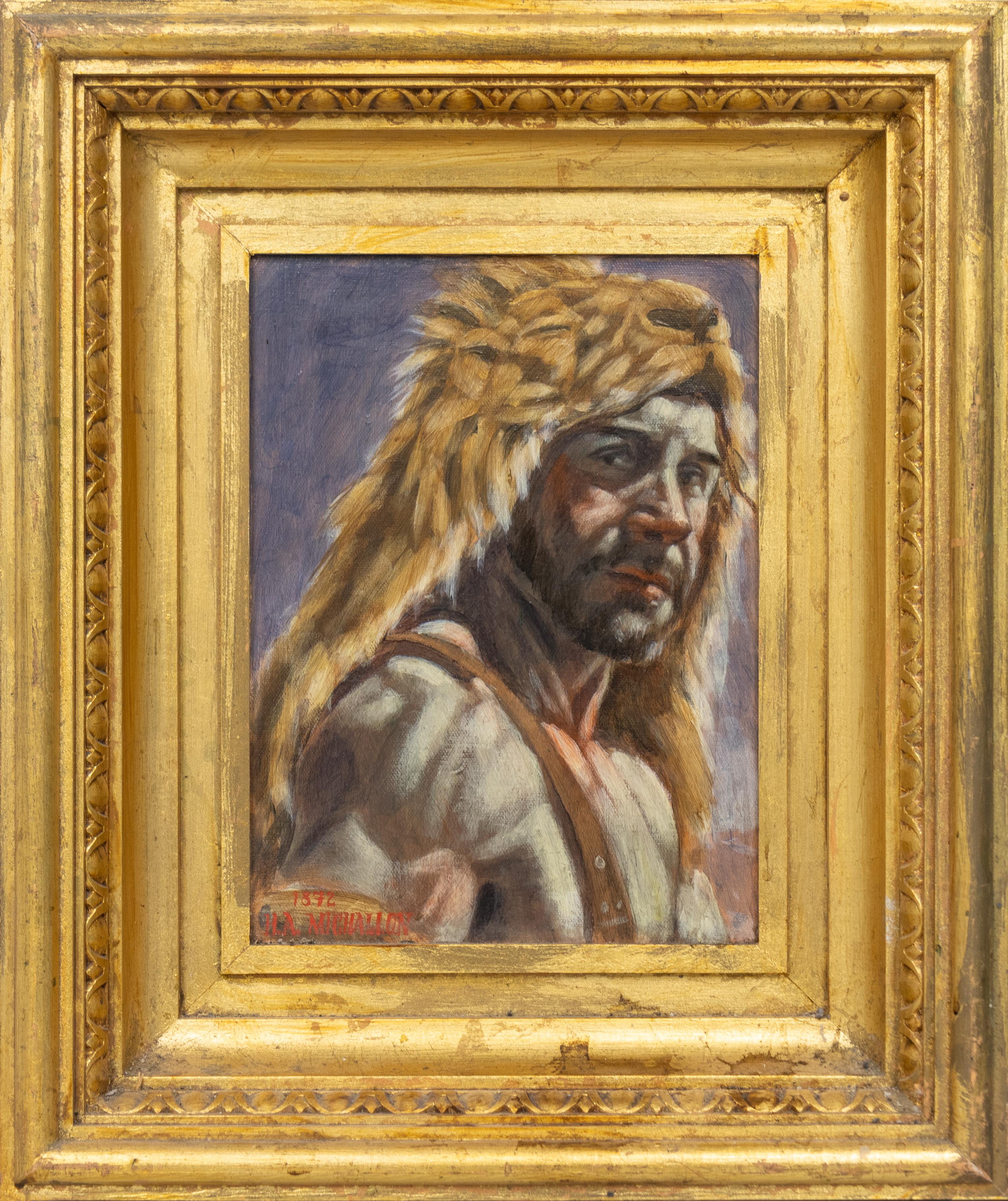 Mark Beard Figurative Painting - [Hippolyte-Alexandre Michallon (1849-1930)] Man with Fur Cap, Portrait Painting