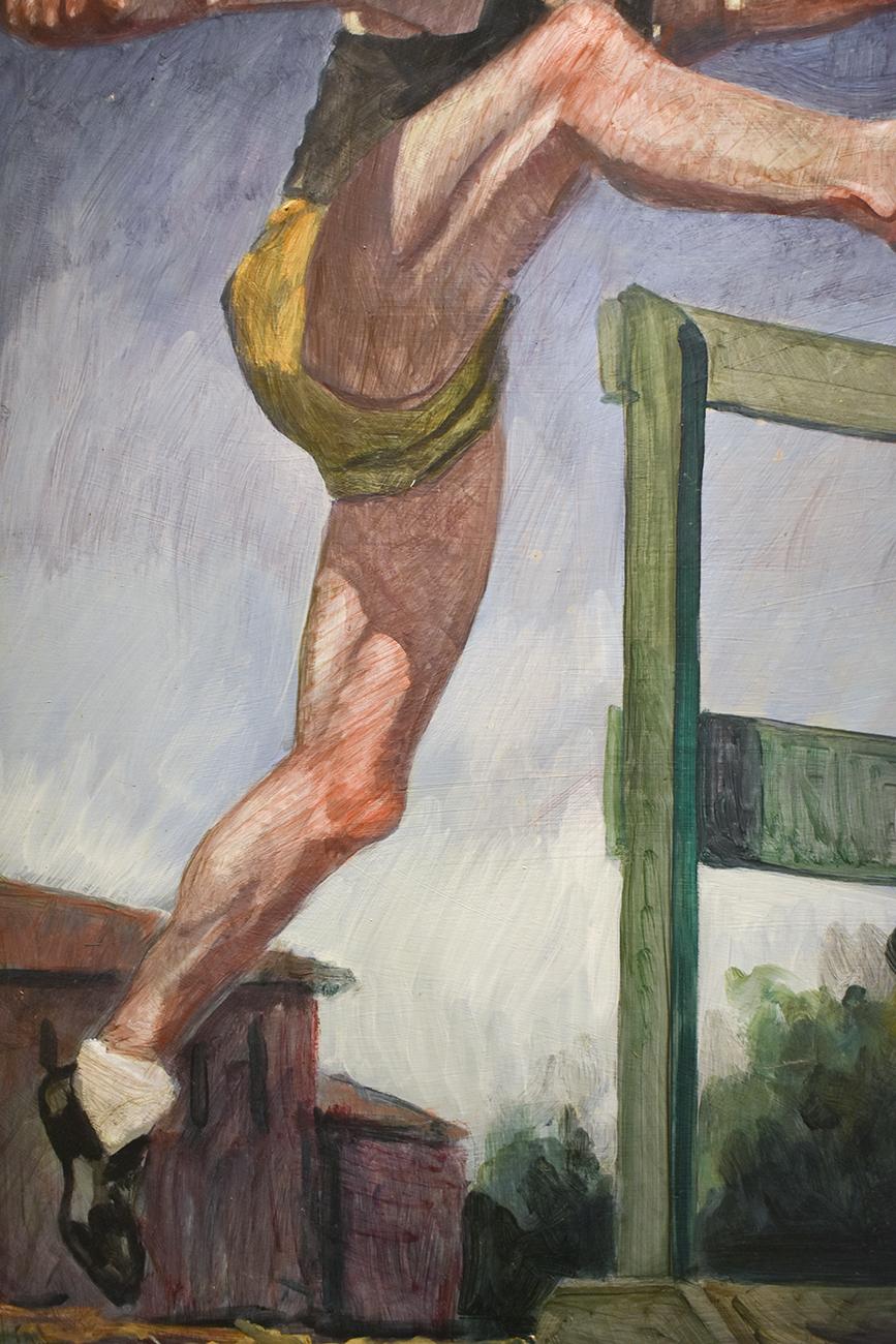 Jumping the Hurdles (Figurative Oil Painting of Athlete, Framed by Mark Beard) 4