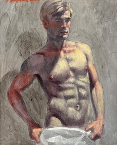 Justin with Towel (Figurative Nude Painting by Mark Beard as Bruce Sargeant)