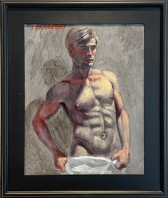 Justin with Towel (Figurative Nude Painting by Mark Beard as Bruce Sargeant) 
