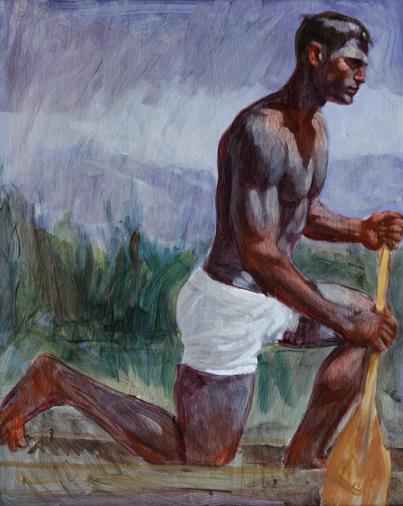 Mark Beard Figurative Painting - Kneeling Rower