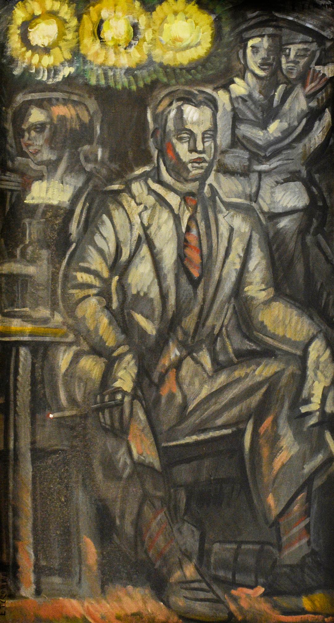 Man in Suit (WPA Style Figurative Painting by Mark Beard as Edith Cromwell) 