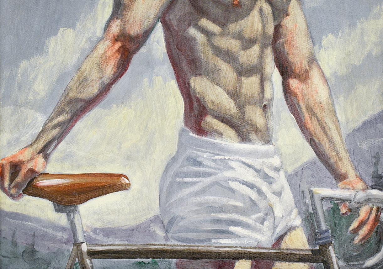 Man with Bicycle (Framed Figurative Oil Painting of Young Athlete by Mark Beard) 1