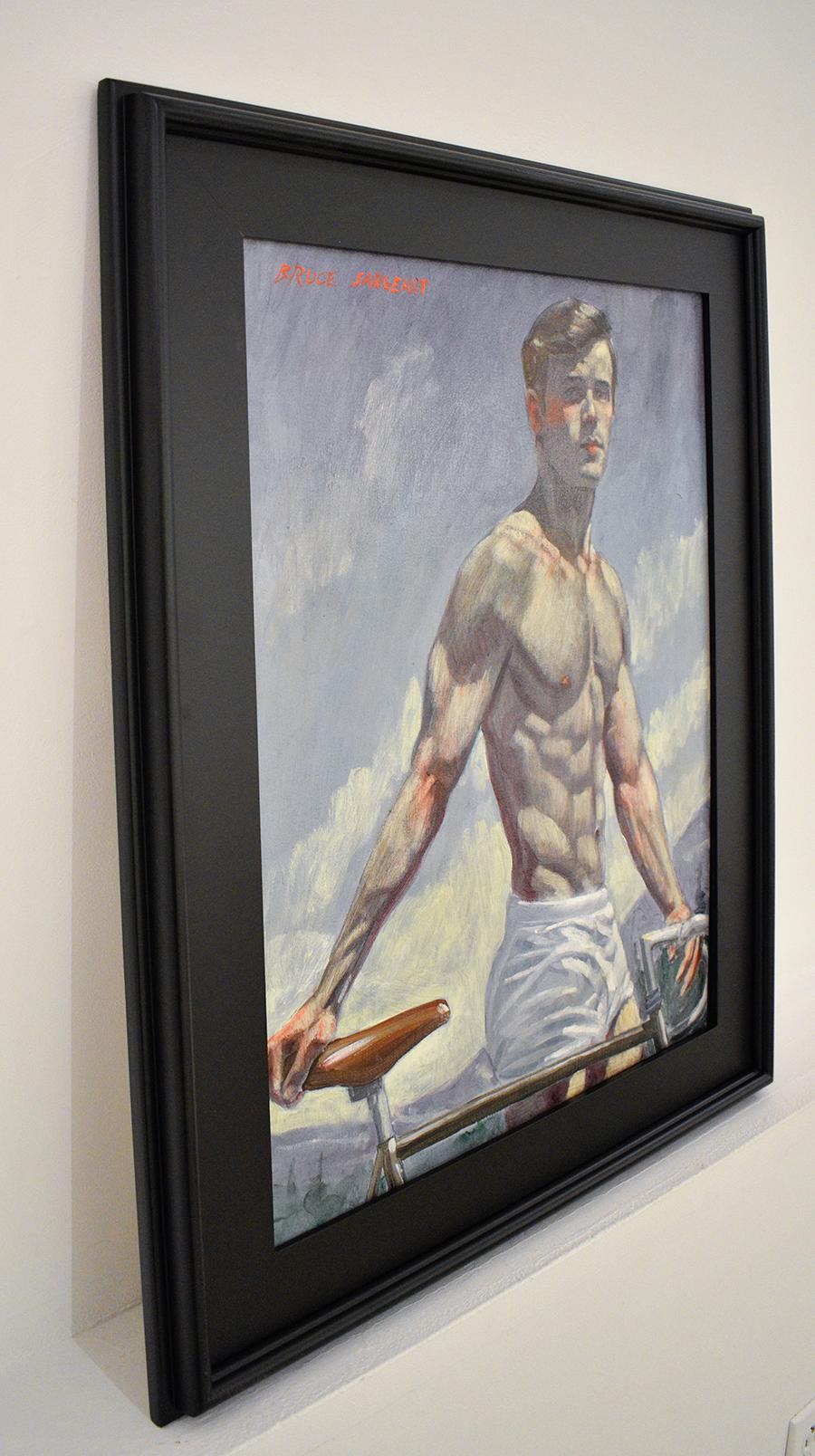 Man with Bicycle (Framed Figurative Oil Painting of Young Athlete by Mark Beard) 3