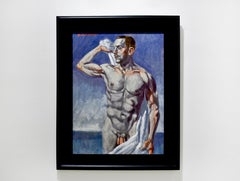 Man with Towel (Academic Style Figurative Male Nude Oil Painting by Mark Beard)