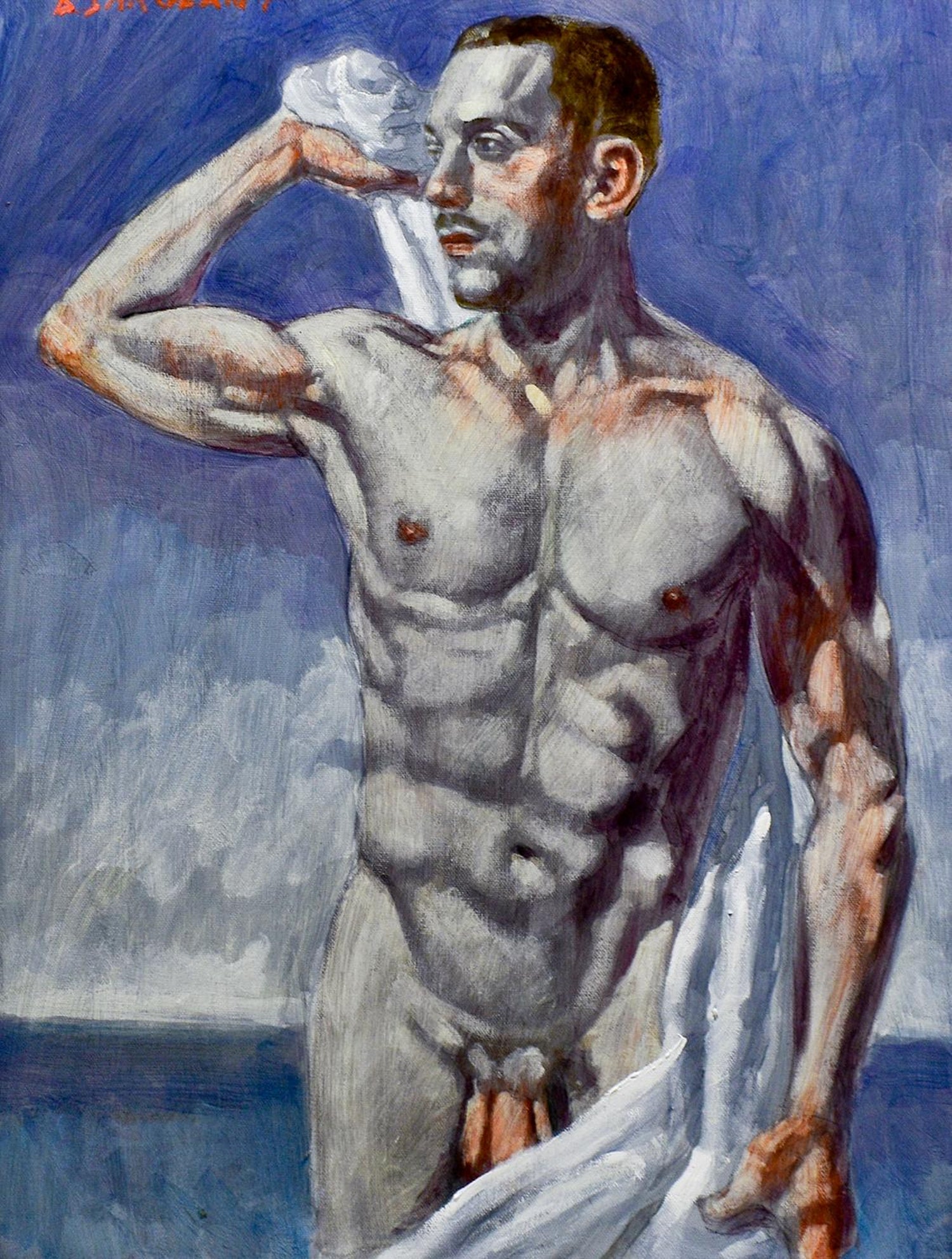 Mark Beard Man With Towel Academic Style Figurative Male Nude