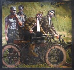 Men & Motorcycles, Mark Beard: Academic Figurative Painting of Four Male Models 
