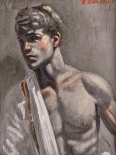 Nick in Red Suspenders II: Academic Figurative Portrait Painting by Mark Beard