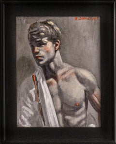 Nick in Red Suspenders II: Academic Figurative Portrait Painting by Mark Beard