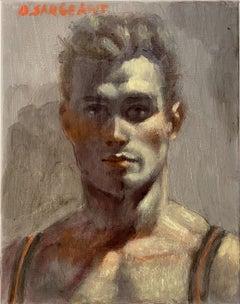 Porträt eines Mannes in roten Hosenträgern (Zeitgenössische Figur in Öl von Mark Beard)