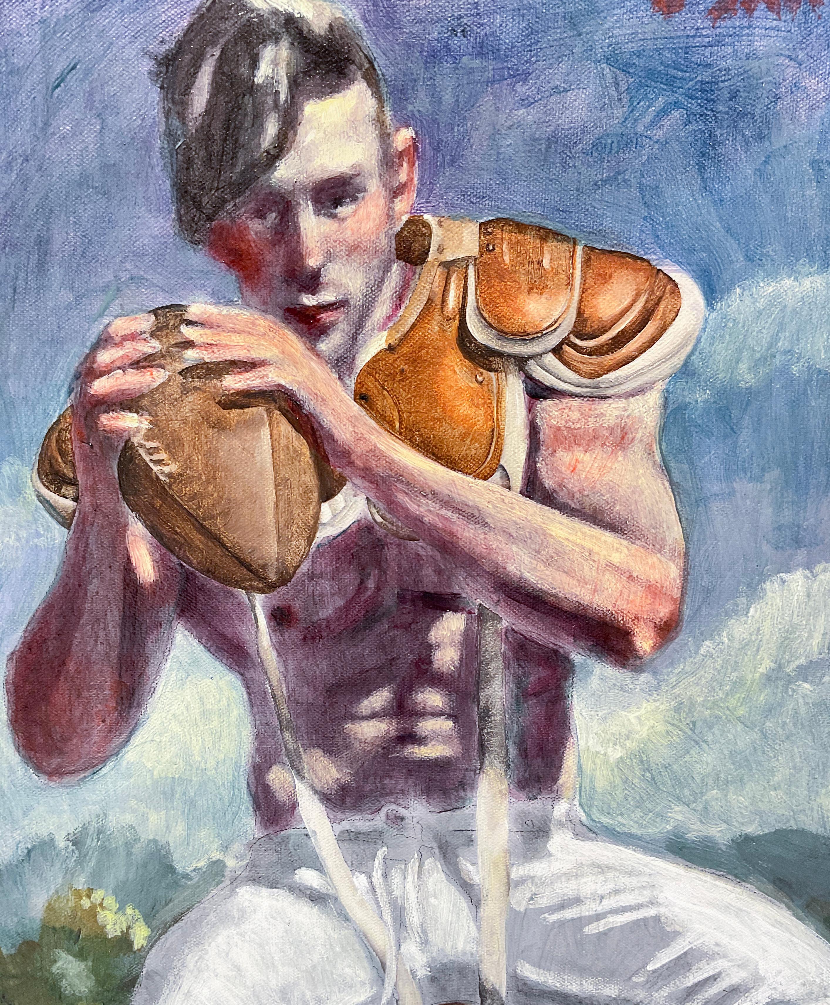 Prêt à jouer (peinture figurative académique d'un athlète masculin par Mark Beard)  en vente 5