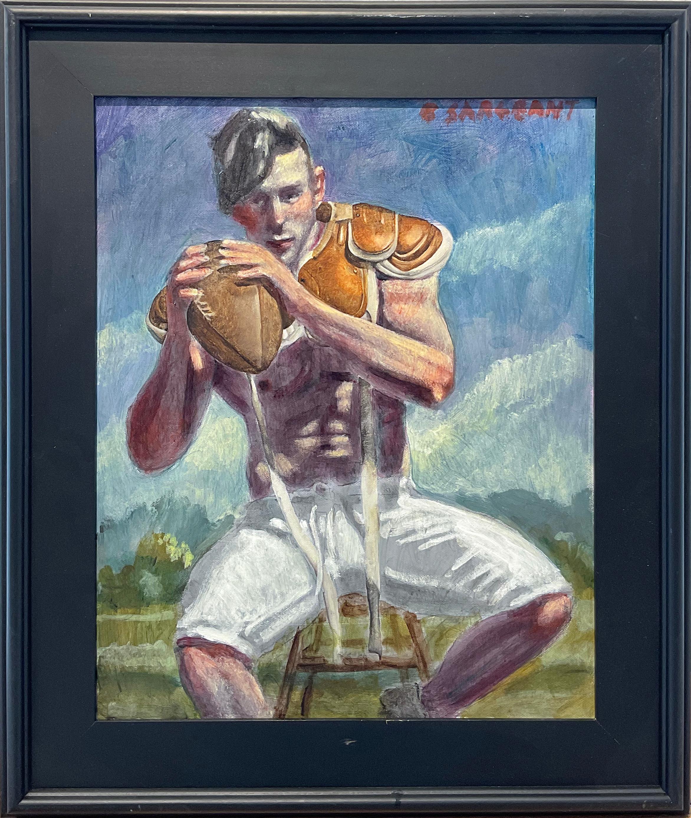 Ready to Play (Academic Figurative Painting of Male Athlete by Mark Beard) 