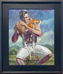 Ready to Play (Academic Figurative Painting of Male Athlete by Mark Beard) 