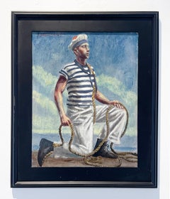 Sailor with Rope (Figurative Painting of a Man by Mark Beard, Bruce Sargeant)