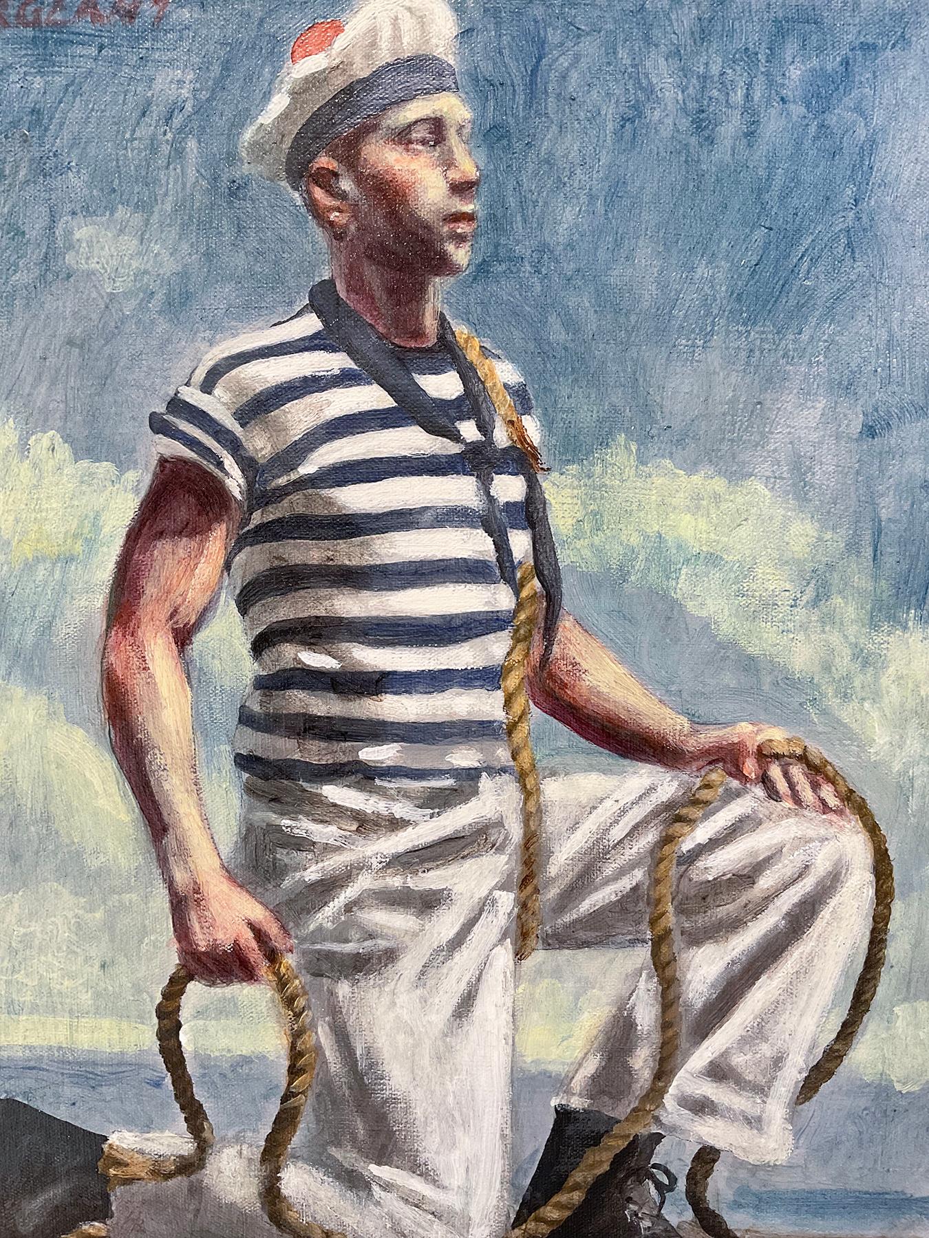 Sailor with Rope (Figurative Painting of a Man by Mark Beard, Bruce Sargeant) For Sale 1