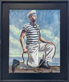 Sailor with Rope (Figurative Painting of a Man by Mark Beard, Bruce Sargeant)
