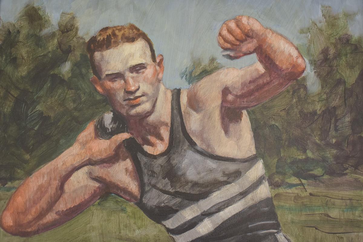 Shot put: Framed Figurative Oil Painting on Canvas of Male Athlete by Mark Beard 1