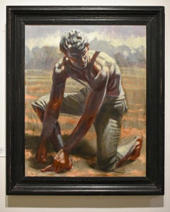 Sowing the Field: Framed Figurative Oil Painting of a Young Man by Mark Beard