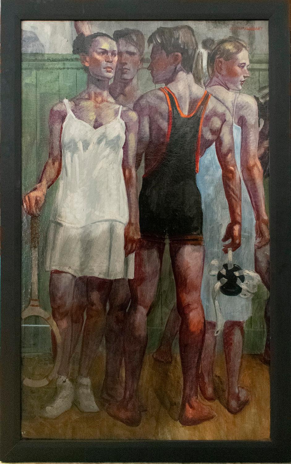 Mark White e la canotta da wrestling (Olio figurativo di atleti di Mark Beard) 1
