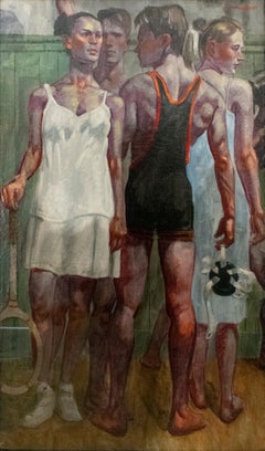 Whites & Wrestling Singlet (huile figurative d'athlètes de tennis par Mark Beard)