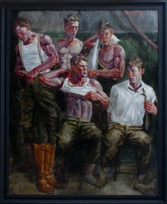 The Locker Room (Large Figurative Painting on Canvas of Athletes & Male Models)