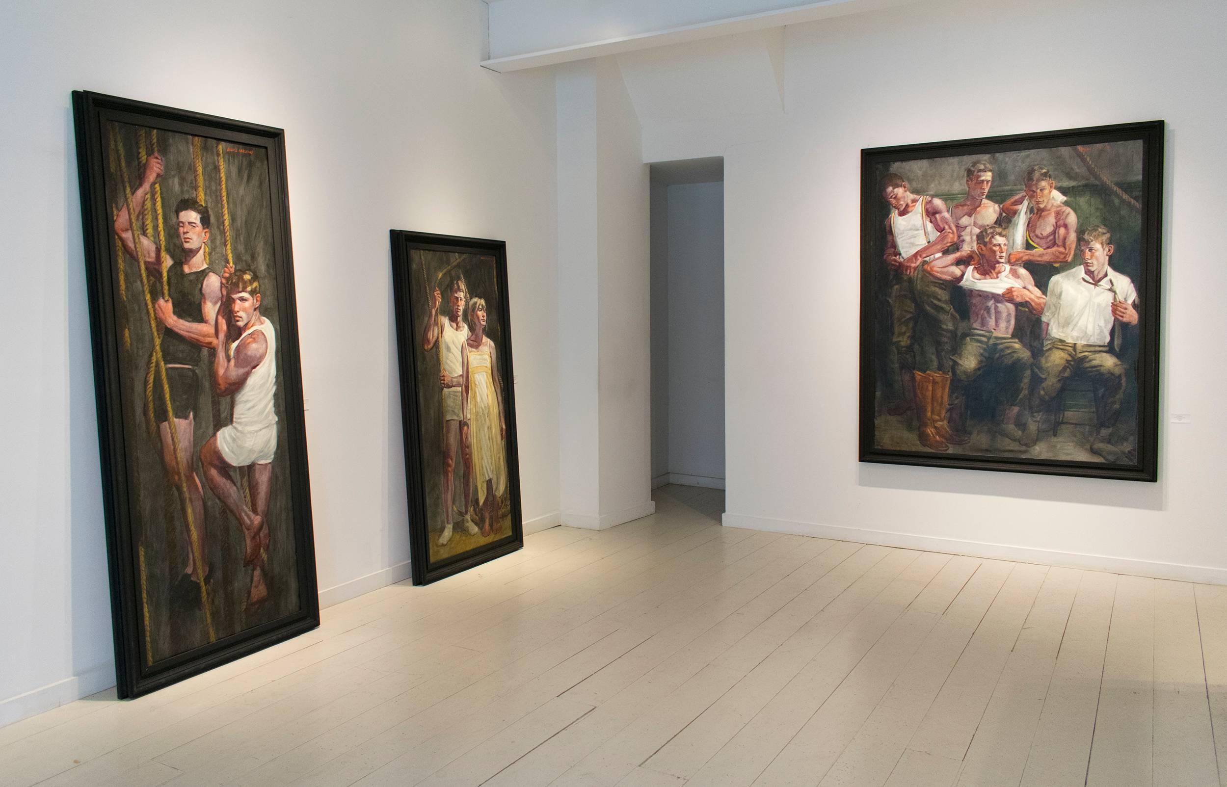 The Locker Room (Large Figurative Painting on Canvas of Athletes & Male Models) 1