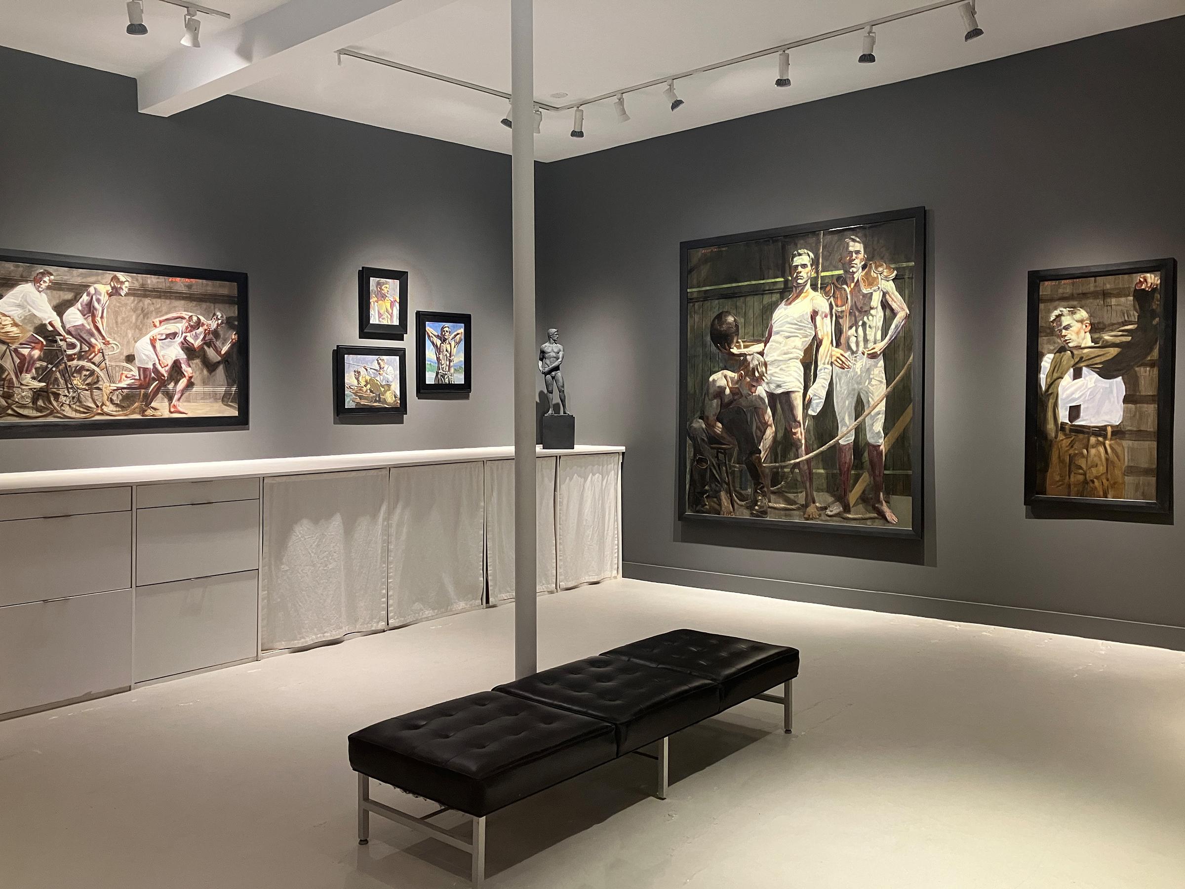 Tres figuras en los vestuarios (Pintura figurativa de deportistas masculinos) 5