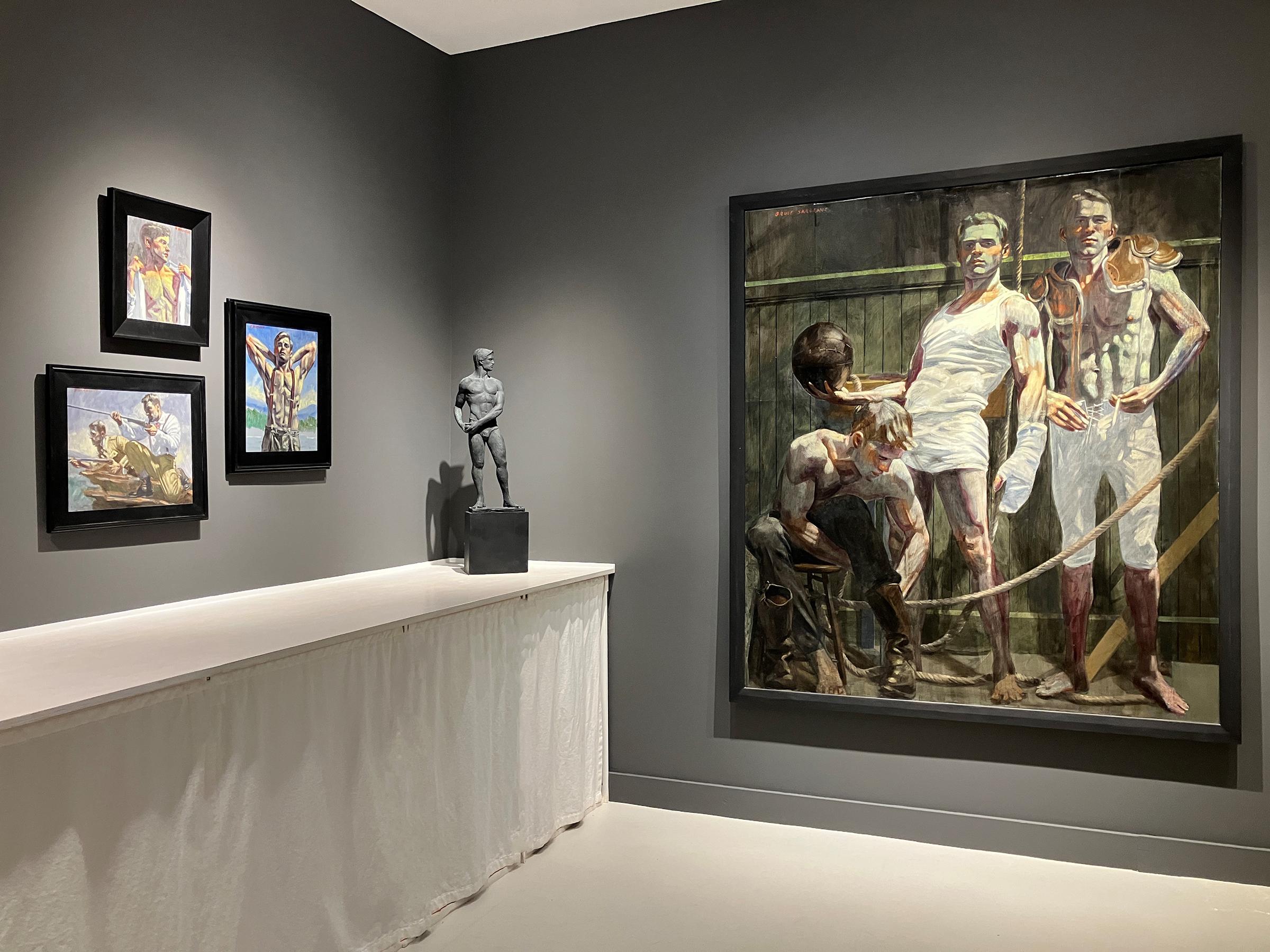 Tres figuras en los vestuarios (Pintura figurativa de deportistas masculinos) 6