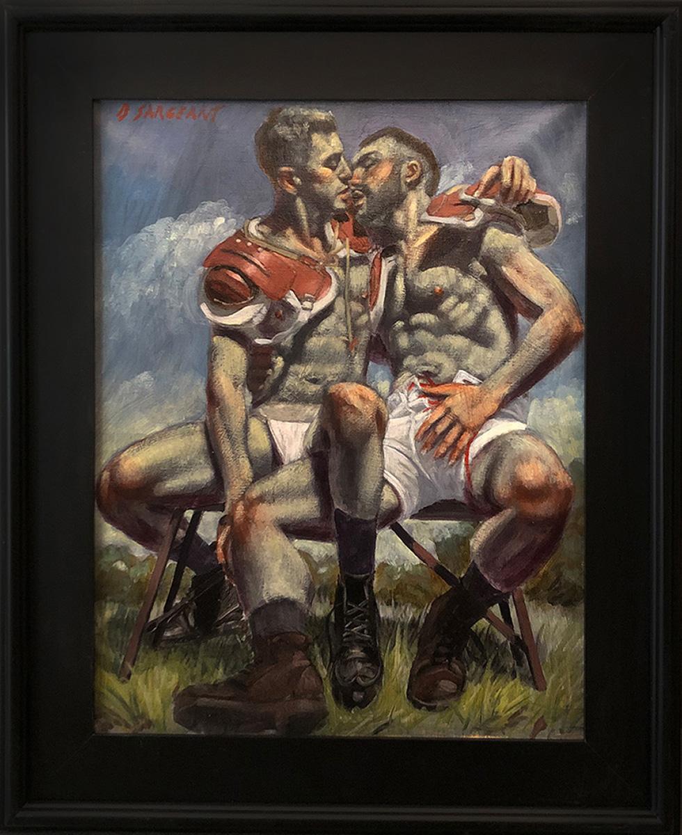 Mark Beard Figurative Painting - Two Football Players After the Game