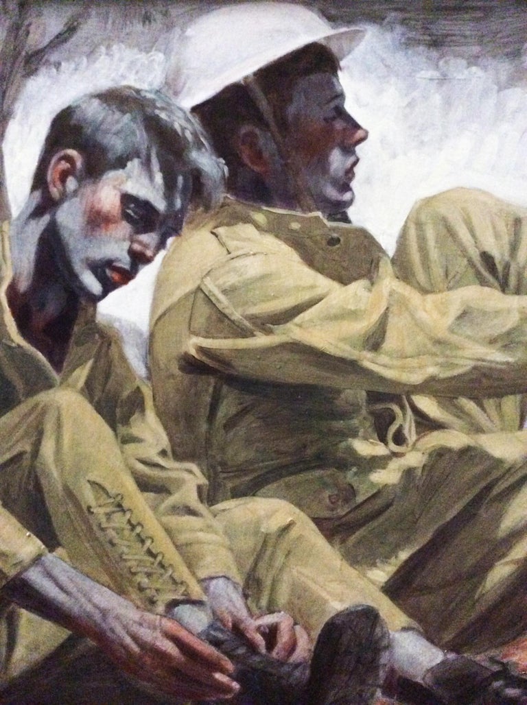 Mark Beard Two Soldiers Framed Figurative Oil Painting of Two Young
