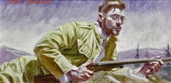 Waiting to Take Aim (peinture figurative académique d'un chasseur par Mark Beard) 