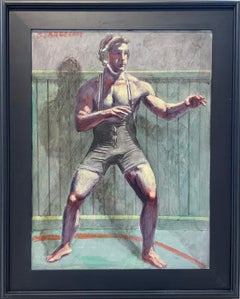 Wrestler (Figurative Painting of Athlete by Mark Beard, Bruce Sargeant)