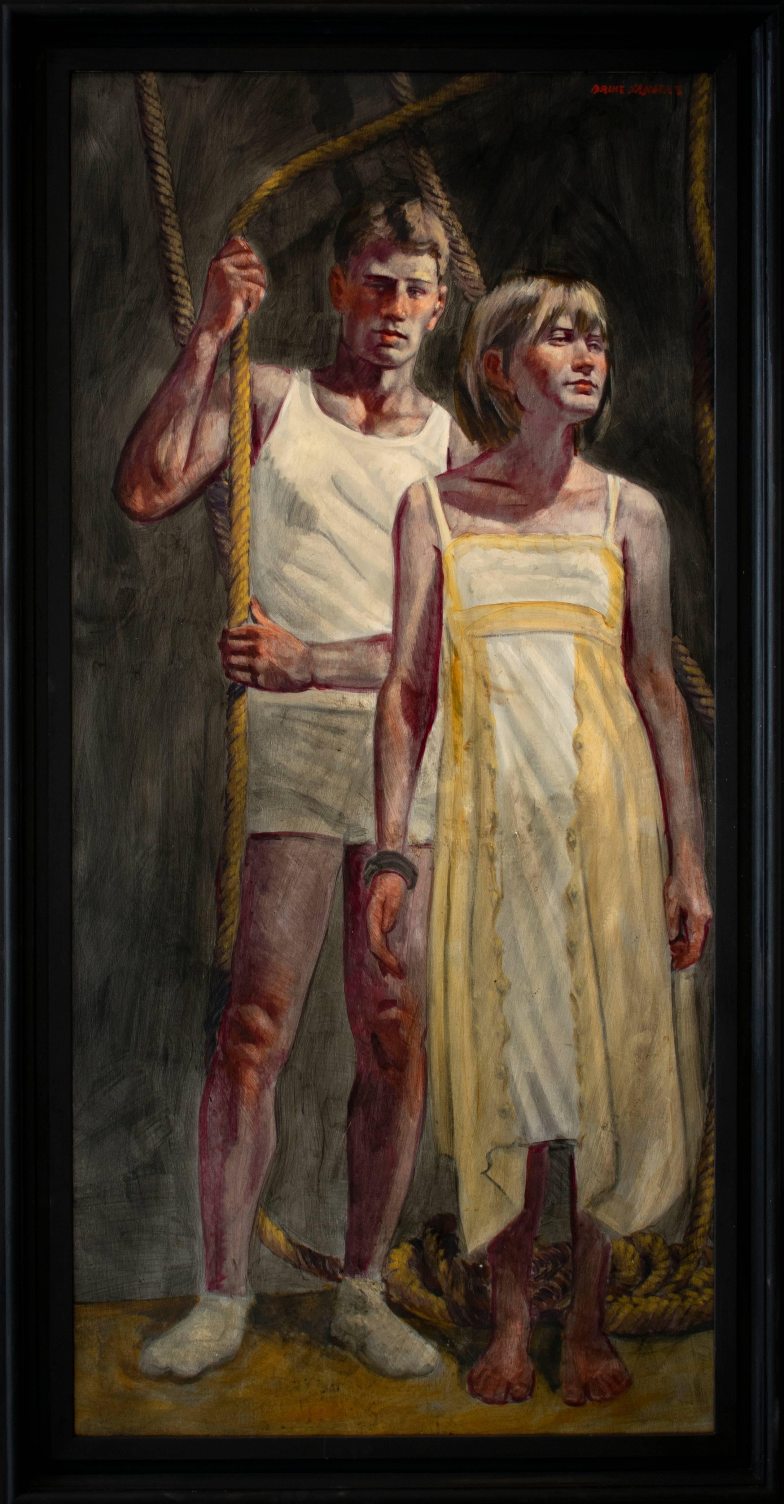 Yellow Dress (Large Figurative Painting on Canvas of an Athlete and a Girl) 2