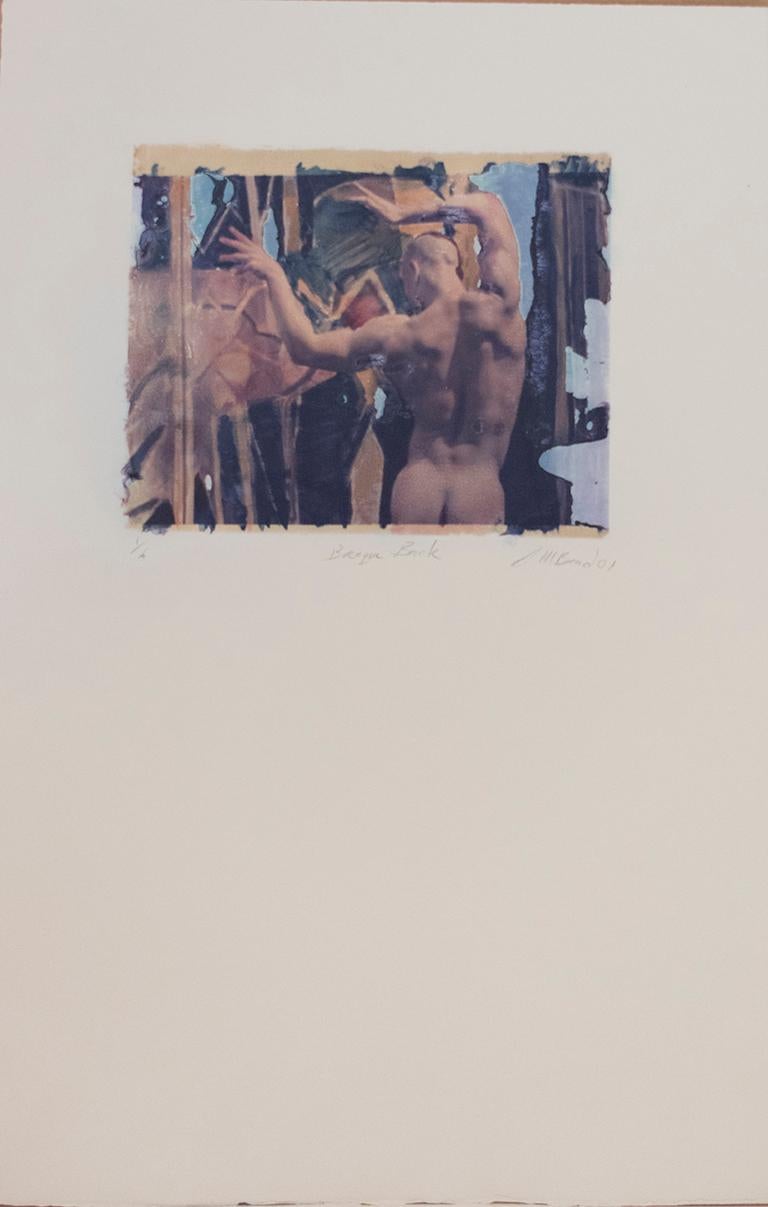 Barocke Rückenlehne (Polaroidübertragung eines stehenden jungen nackten Mannes auf Rives BFK) – Photograph von Mark Beard