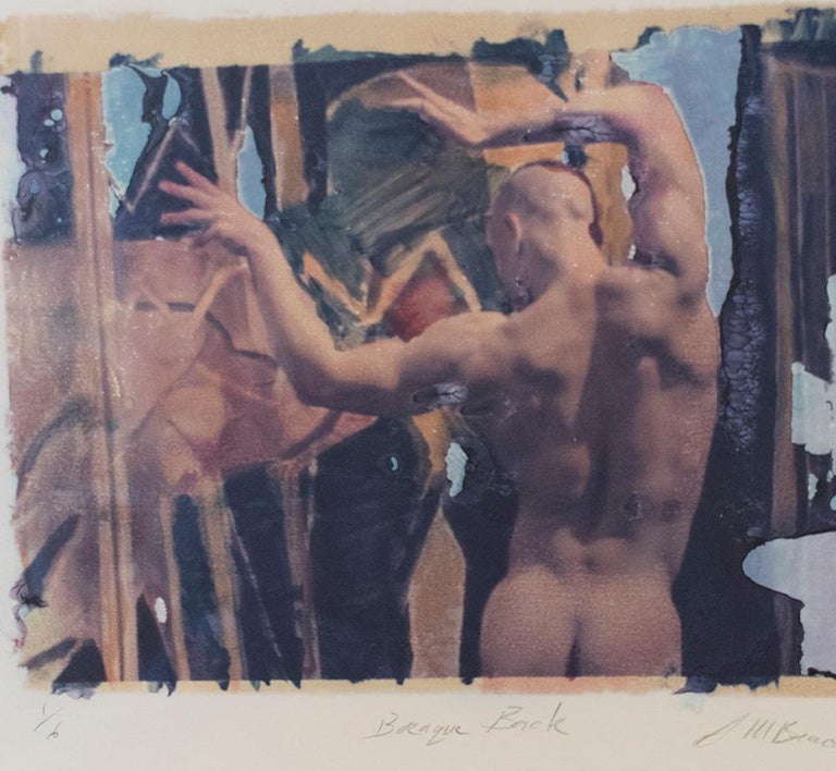 Mark Beard Color Photograph - Baroque Back (Polaroid Transfer of Standing Young Nude Man on Rives BFK)