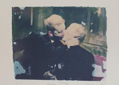 Vintage Kissing Priests (Polaroid Transfer of Embracing Clergymen on Rives BFK)