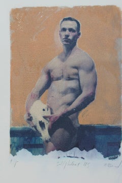 Self Portrait 45 (Polaroid Transfer Young Nude Man with Animal Skull Rives BFK)