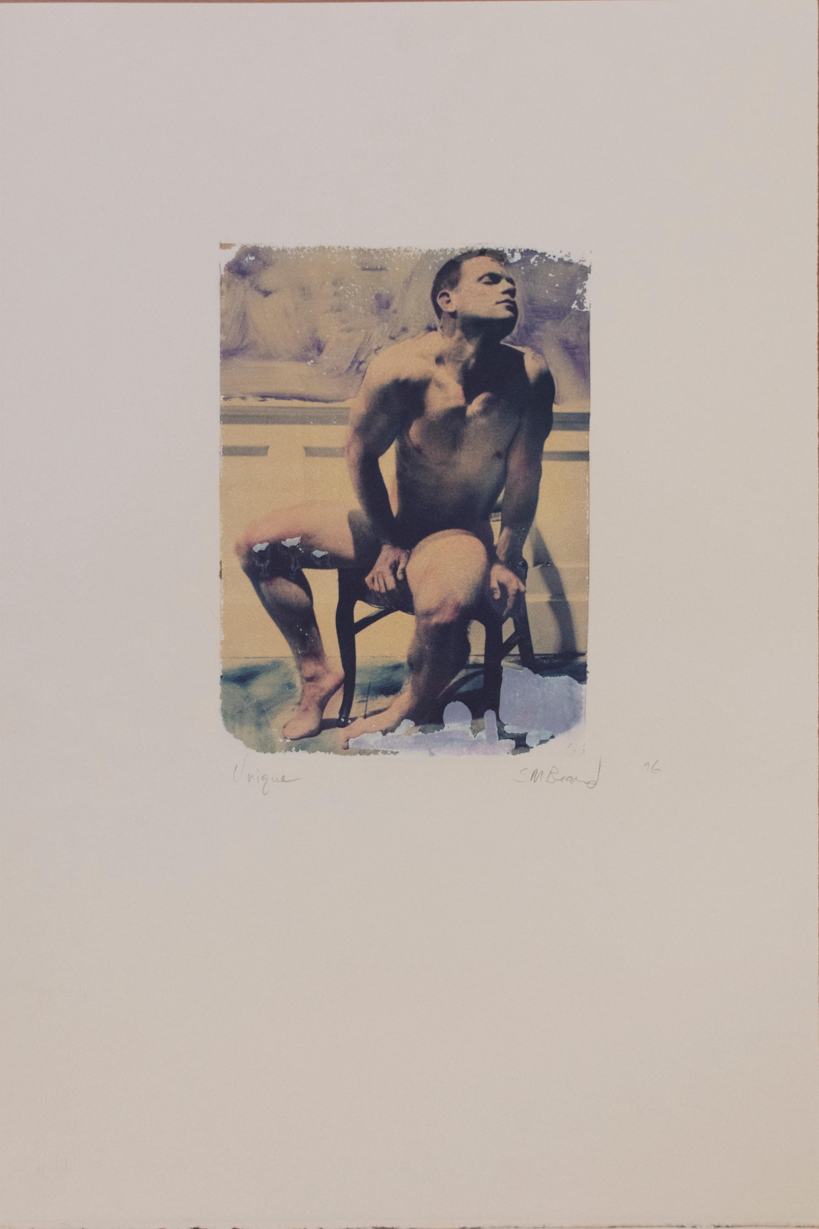 Untitled 01 (Polaroid Transfer of Young Male Nude on Rives BFK) - Photograph by Mark Beard