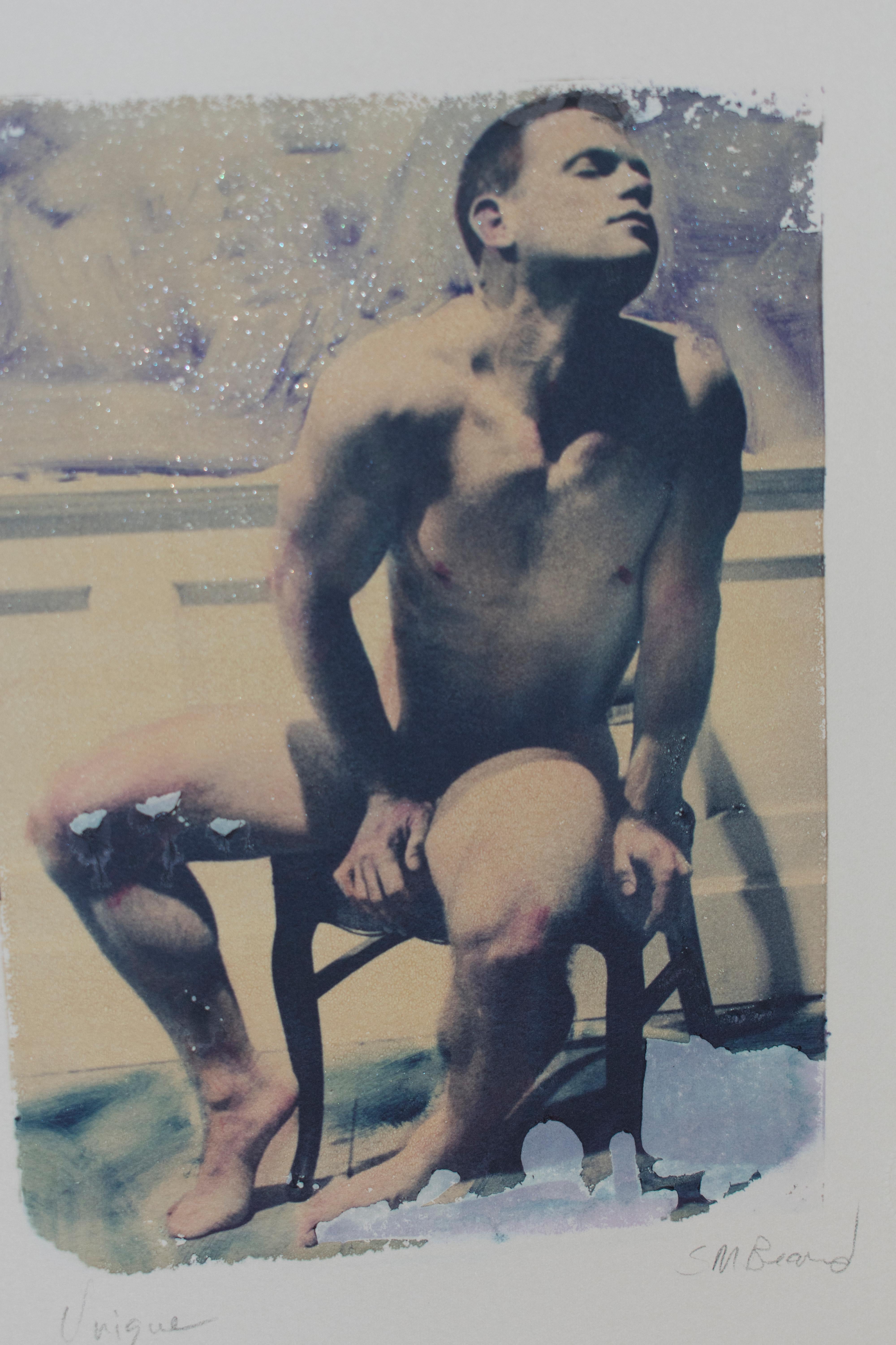 Mark Beard Nude Photograph - Untitled 01 (Polaroid Transfer of Young Male Nude on Rives BFK)