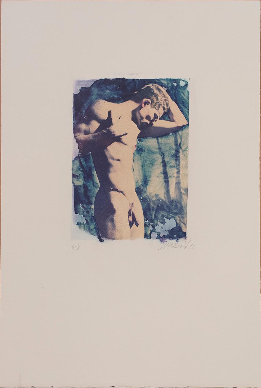 Untitled 10 (Polaroid Transfer of Young Male Nude on Rives BFK) - Photograph by Mark Beard