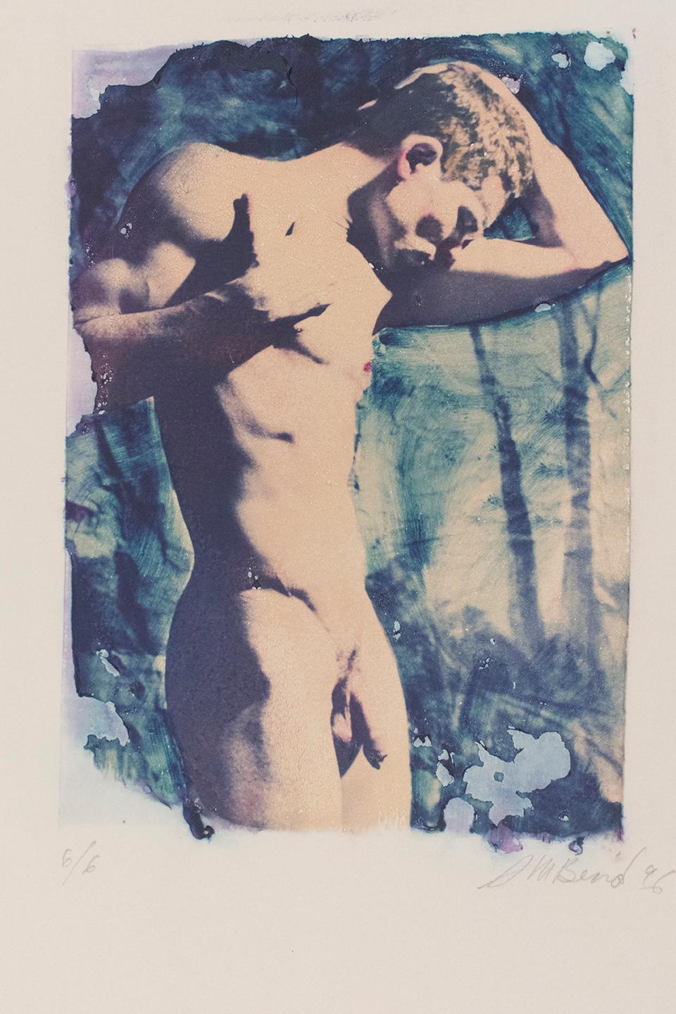 Mark Beard Nude Photograph - Untitled 10 (Polaroid Transfer of Young Male Nude on Rives BFK)
