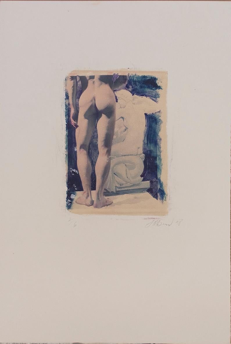 Untitled 12 (Polaroid Transfer of Young Male Nude on Rives BFK) - Photograph by Mark Beard