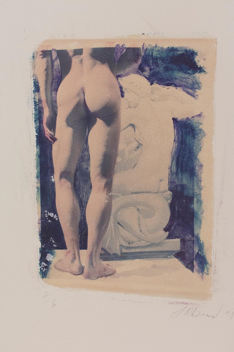 Mark Beard Nude Photograph - Untitled 12 (Polaroid Transfer of Young Male Nude on Rives BFK)