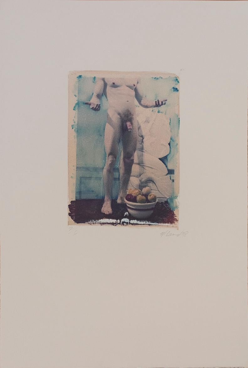 Untitled 14 (Polaroid Transfer of Standing Young Nude Male on Rives BFK) - Photograph by Mark Beard