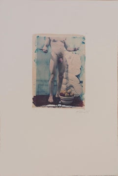 Sans titre 14 (Polaroid Transfer of Standing Young Nude Male on Rives BFK - Transfert d'un jeune nu debout sur Rives BFK)