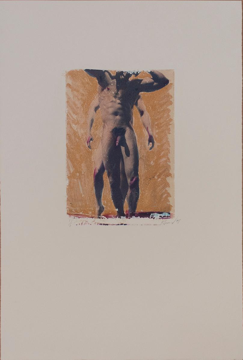 Untitled 16 (Polaroid Transfer of Standing Young Nude Men on Rives BFK) - Photograph by Mark Beard