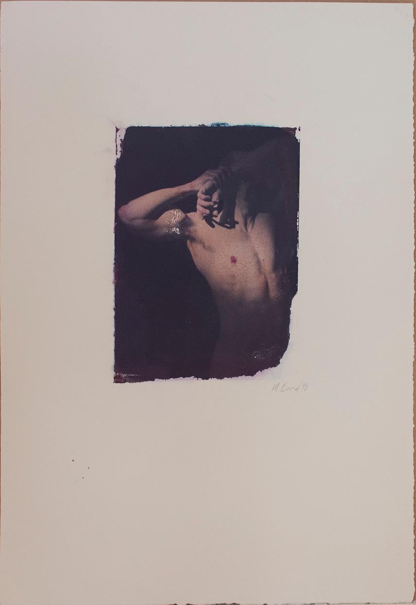 Untitled 17 (Polaroid Transfer of Standing Young Nude Man on Rives BFK) - Photograph by Mark Beard